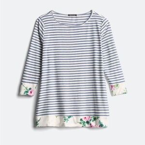 Striped Floral Trim Top
